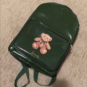New Harrods Dark Green Mini Backpack with Teddy Bear Motif